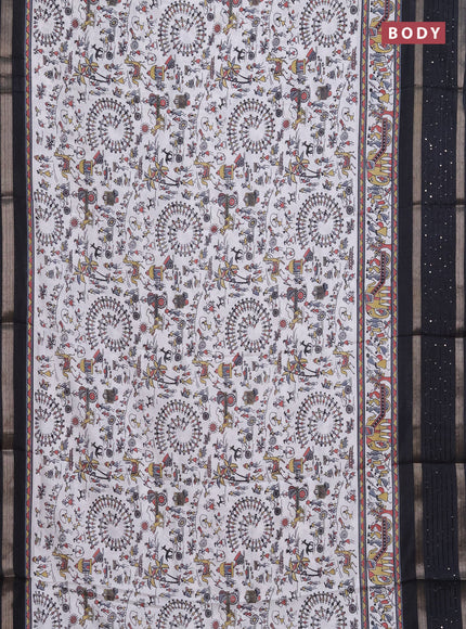 Semi dola saree off white and black with allover warli prints and zari woven sequin work border