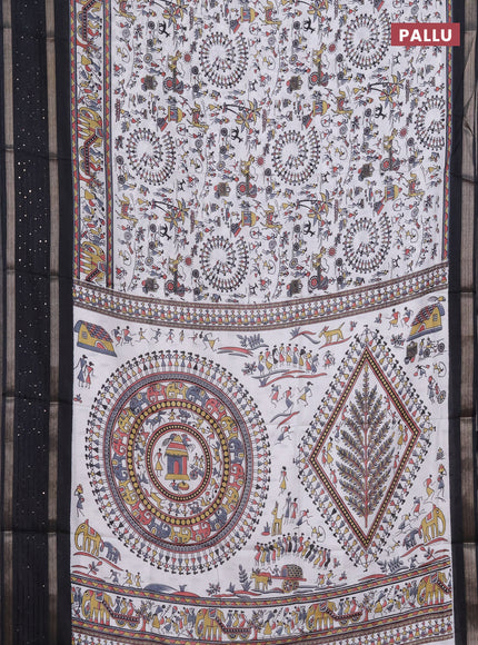 Semi dola saree off white and black with allover warli prints and zari woven sequin work border