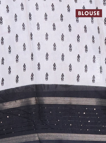 Semi dola saree off white and black with allover warli prints and zari woven sequin work border