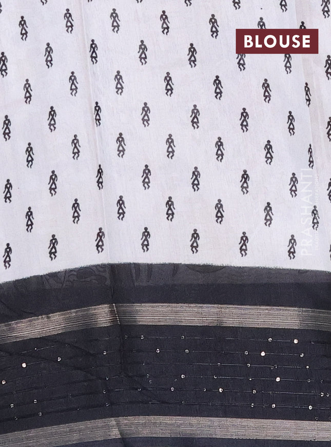 Semi dola saree off white and black with allover warli prints and zari woven sequin work border