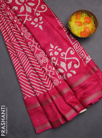 Semi dola saree pink with allover geometric prints and zari woven sequin work border