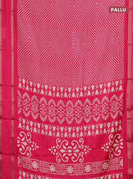 Semi dola saree pink with allover geometric prints and zari woven sequin work border