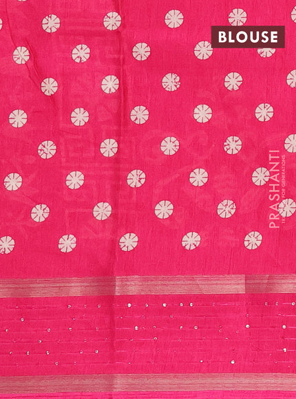 Semi dola saree pink with allover geometric prints and zari woven sequin work border