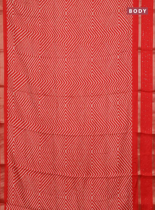 Semi dola saree red with allover geometric prints and zari woven sequin work border