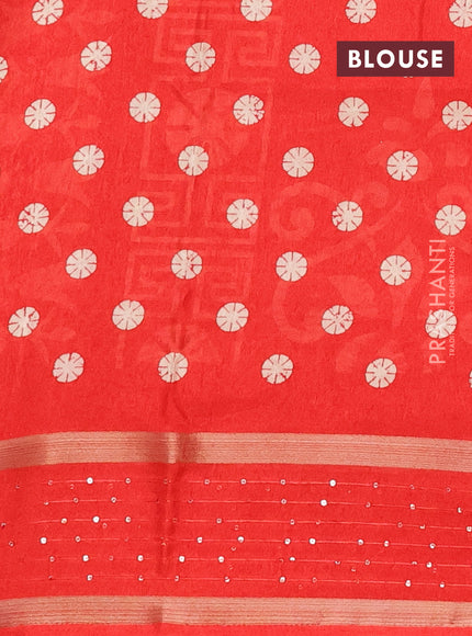 Semi dola saree red with allover geometric prints and zari woven sequin work border