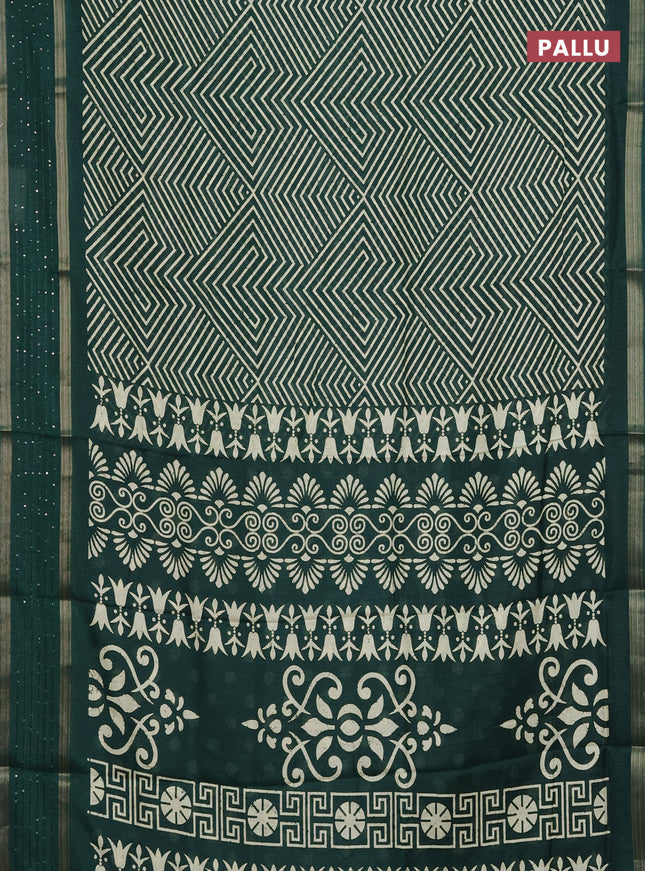 Semi dola saree green with allover geometric prints and zari woven sequin work border