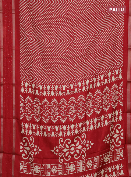 Semi dola saree maroon with allover geometric prints and zari woven sequin work border