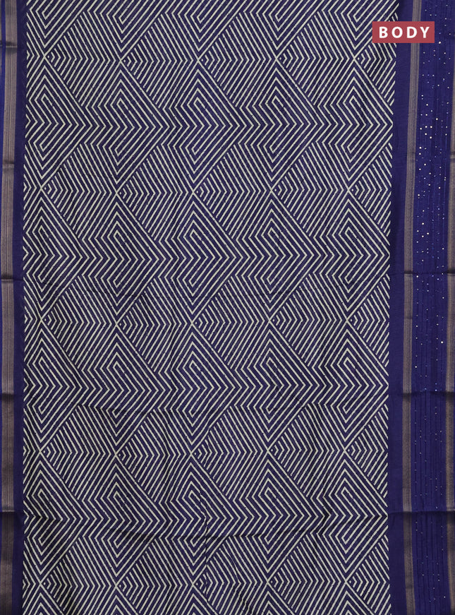 Semi dola saree blue with allover geometric prints and zari woven sequin work border