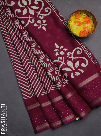 Semi dola saree purple with allover geometric prints and zari woven sequin work border