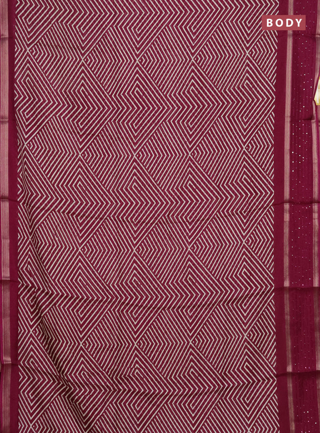 Semi dola saree purple with allover geometric prints and zari woven sequin work border