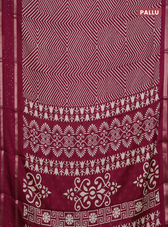 Semi dola saree purple with allover geometric prints and zari woven sequin work border