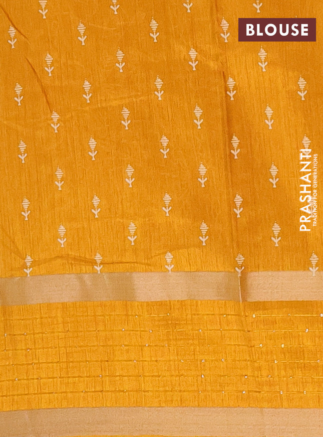 Semi dola saree mustard yellow with allover warli prints and zari woven sequin work border