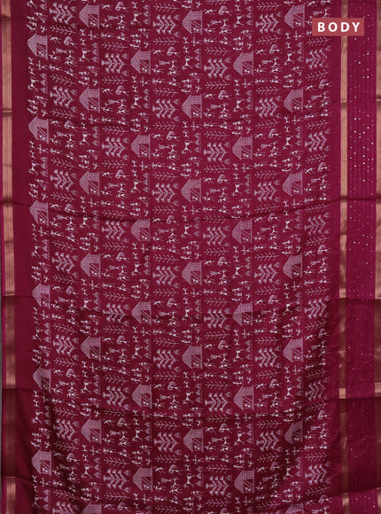 Semi dola saree purple with allover warli prints and zari woven sequin work border