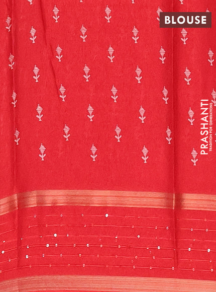 Semi dola saree red with allover warli prints and zari woven sequin work border