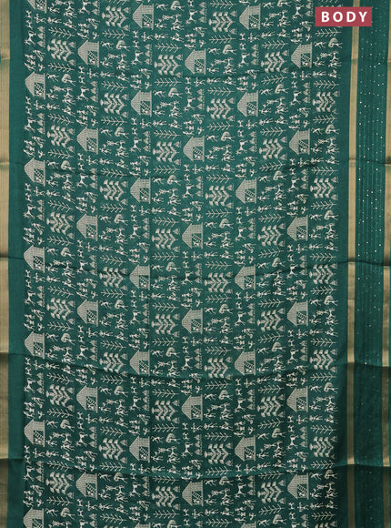 Semi dola saree green with allover warli prints and zari woven sequin work border