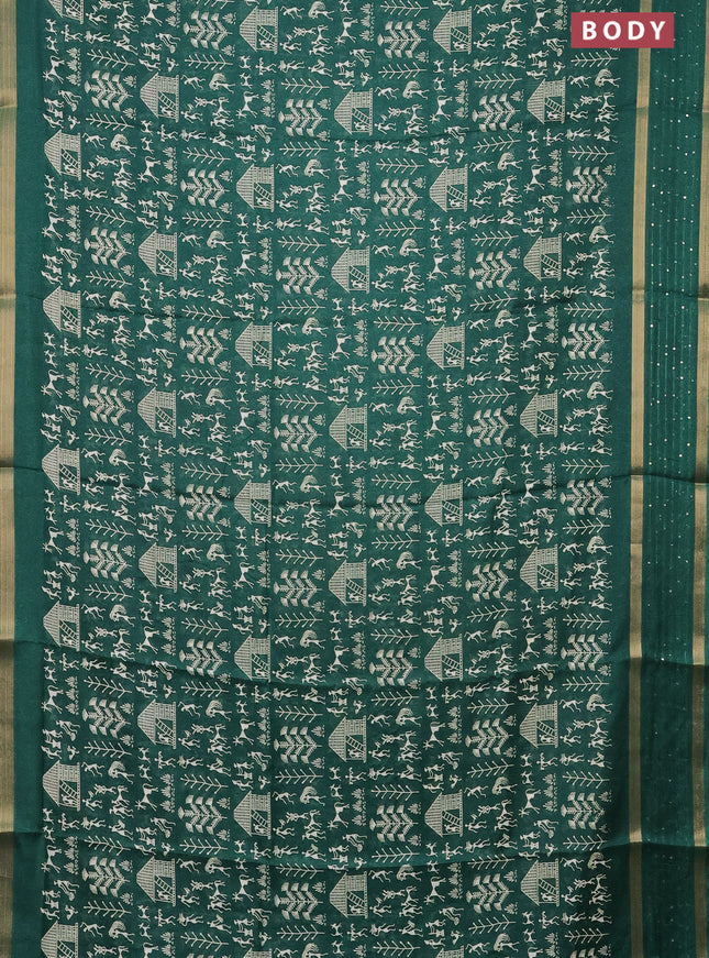 Semi dola saree green with allover warli prints and zari woven sequin work border