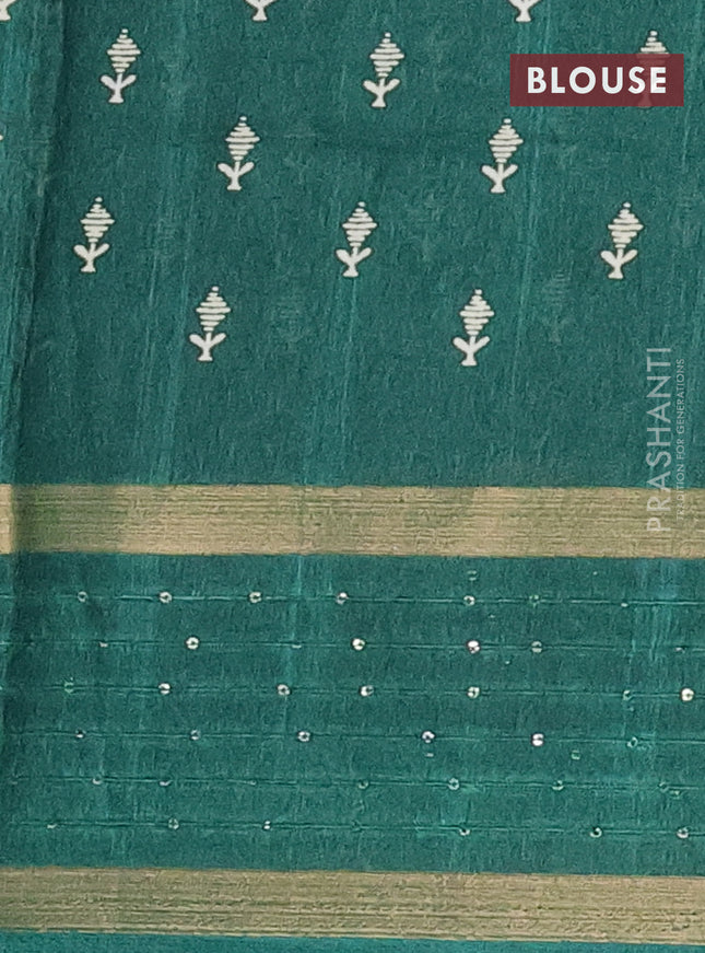 Semi dola saree green with allover warli prints and zari woven sequin work border