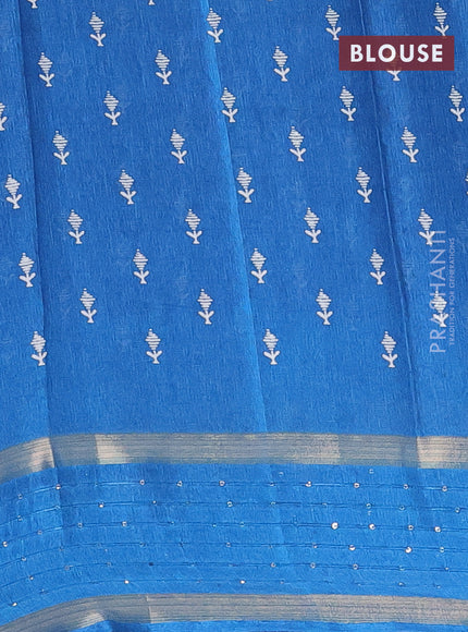 Semi dola saree cs blue with allover warli prints and zari woven sequin work border