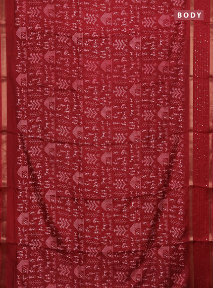 Semi dola saree maroon with allover warli prints and zari woven sequin work border