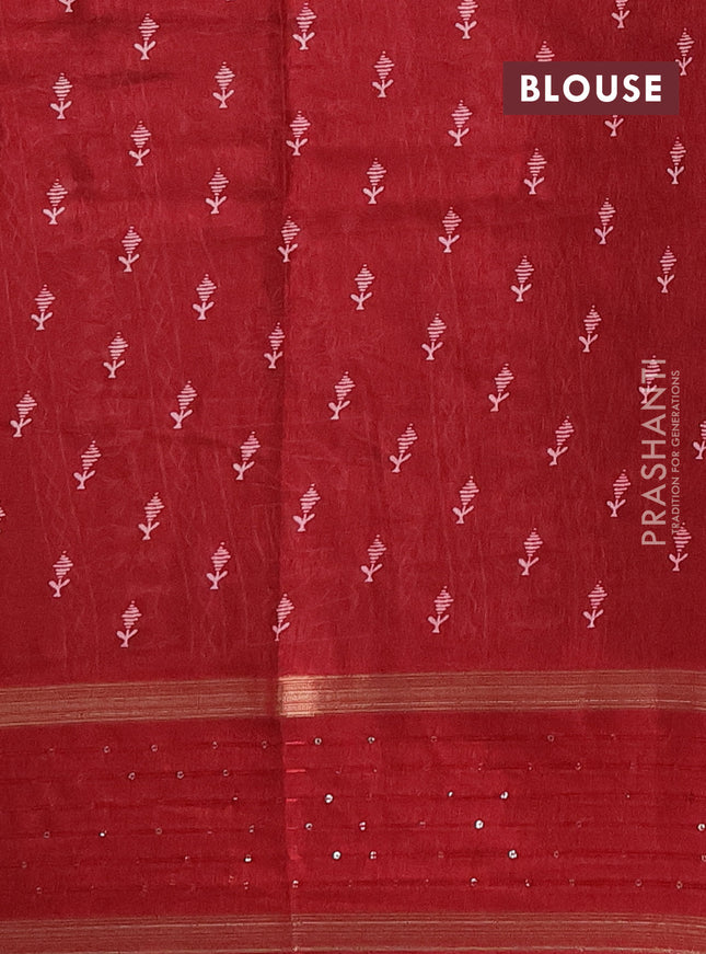 Semi dola saree maroon with allover warli prints and zari woven sequin work border