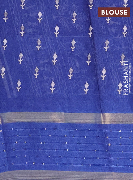 Semi dola saree blue with allover warli prints and zari woven sequin work border
