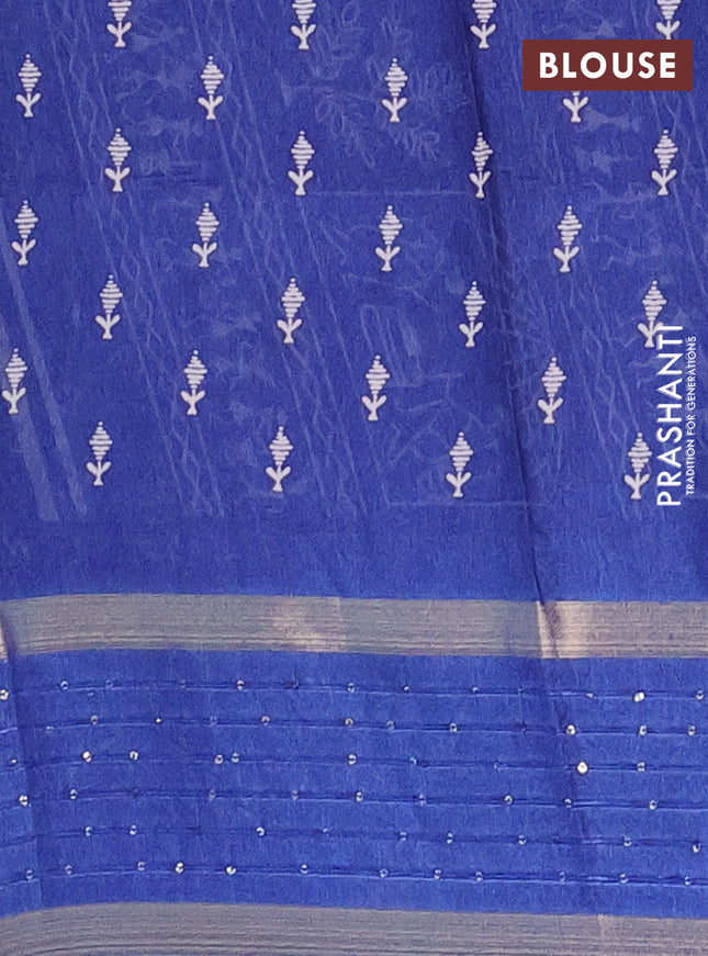 Semi dola saree blue with allover warli prints and zari woven sequin work border