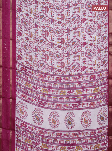 Semi dola saree off white and purple with warli prints and zari woven sequin work border