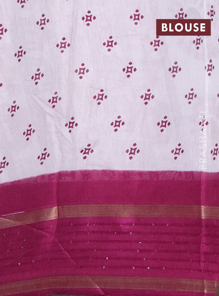 Semi dola saree off white and purple with warli prints and zari woven sequin work border