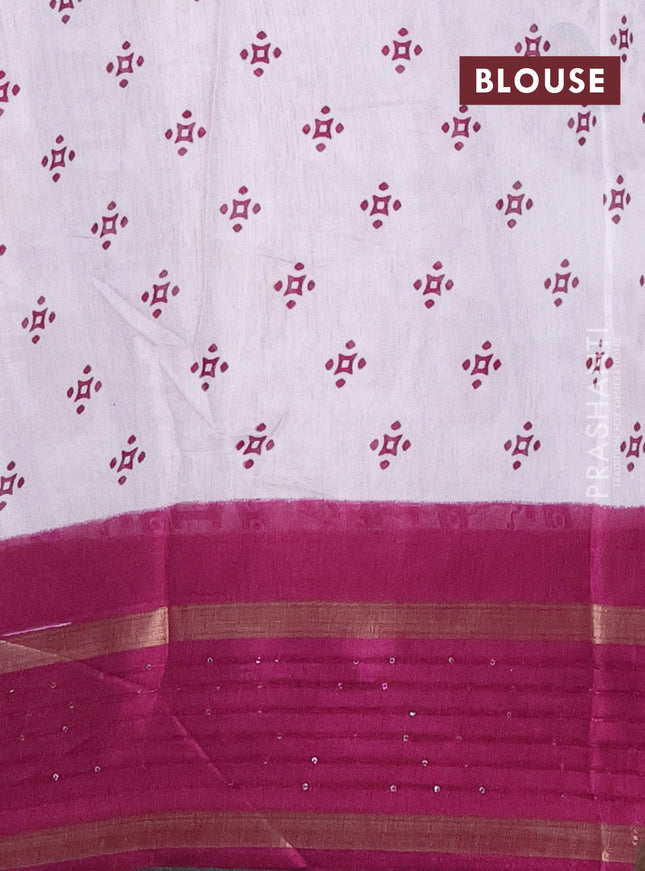 Semi dola saree off white and purple with warli prints and zari woven sequin work border