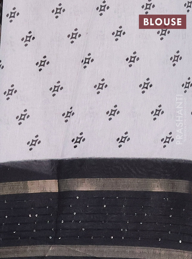 Semi dola saree off white and black with warli prints and zari woven sequin work border