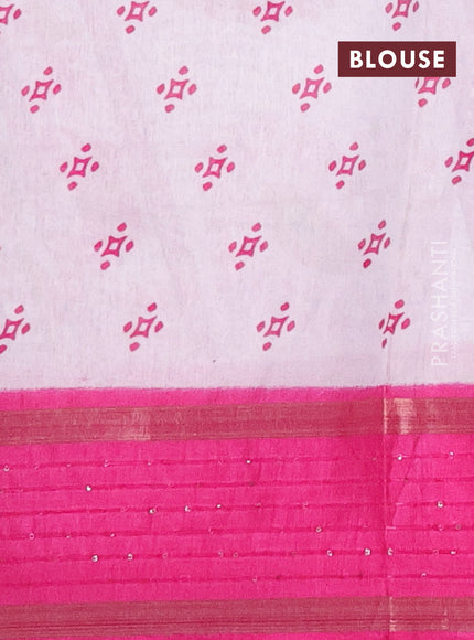 Semi dola saree off white and pink with warli prints and zari woven sequin work border