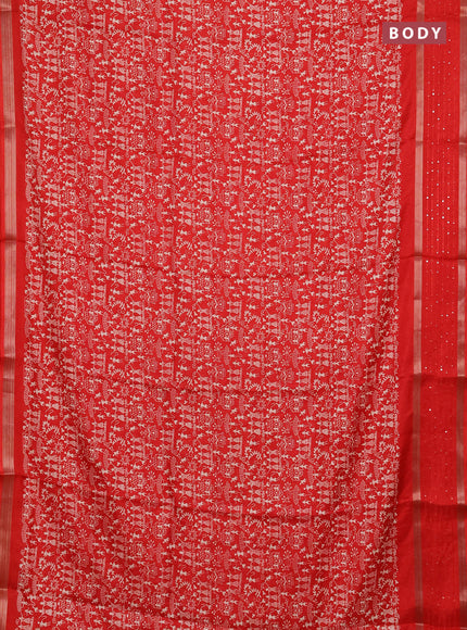 Semi dola saree red with warli prints and zari woven sequin work border