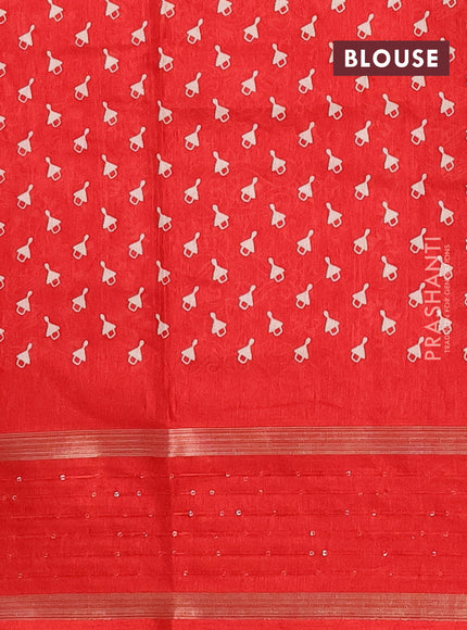 Semi dola saree red with warli prints and zari woven sequin work border