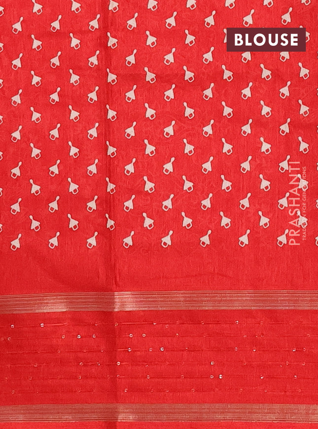 Semi dola saree red with warli prints and zari woven sequin work border
