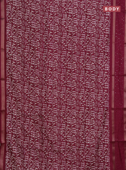 Semi dola saree wine shade with warli prints and zari woven sequin work border