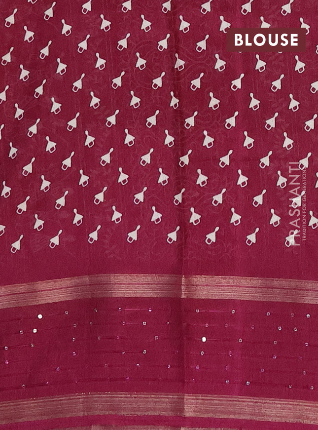 Semi dola saree wine shade with warli prints and zari woven sequin work border