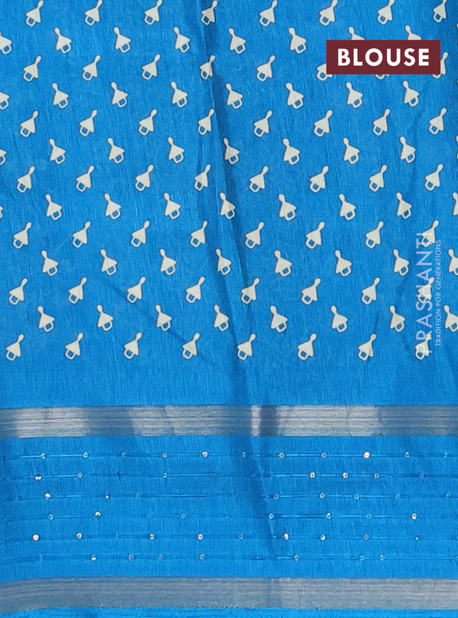 Semi dola saree cs blue with warli prints and zari woven sequin work border