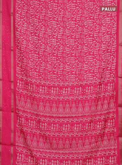 Semi dola saree pink with warli prints and zari woven sequin work border