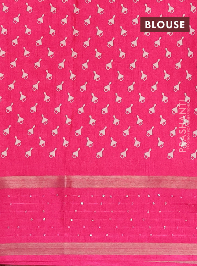 Semi dola saree pink with warli prints and zari woven sequin work border