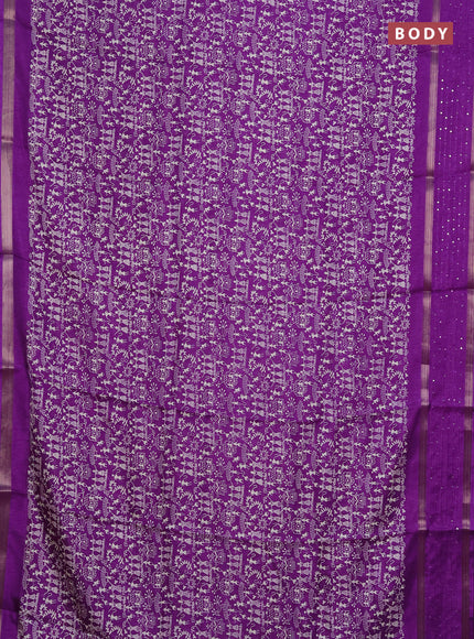 Semi dola saree violet with warli prints and zari woven sequin work border