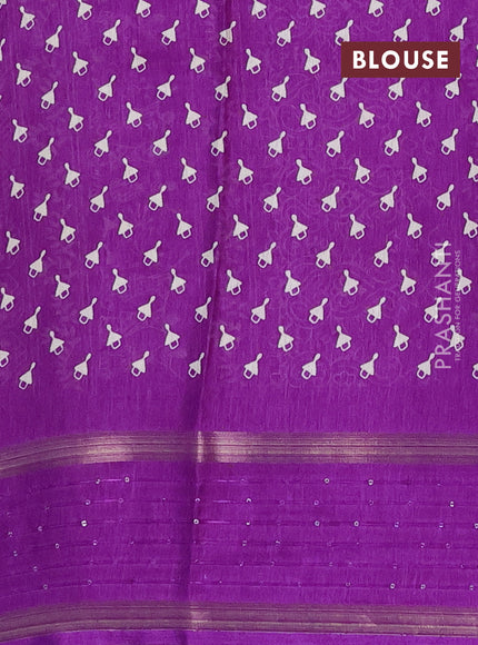 Semi dola saree violet with warli prints and zari woven sequin work border
