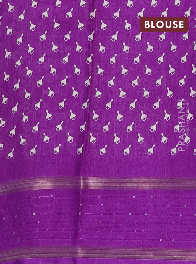 Semi dola saree violet with warli prints and zari woven sequin work border