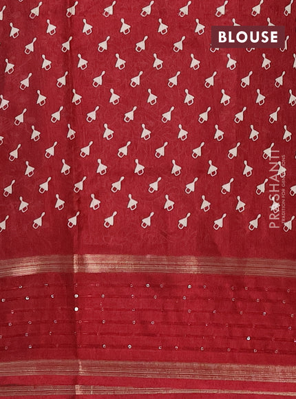 Semi dola saree maroon with warli prints and zari woven sequin work border
