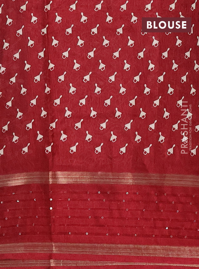 Semi dola saree maroon with warli prints and zari woven sequin work border