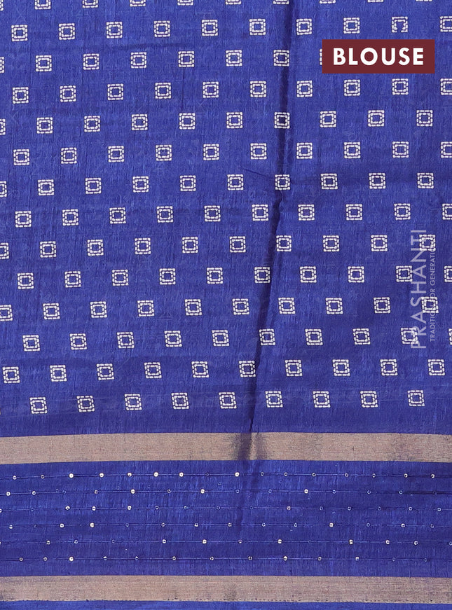 Semi dola saree blue with allover warli prints and zari woven sequin work border