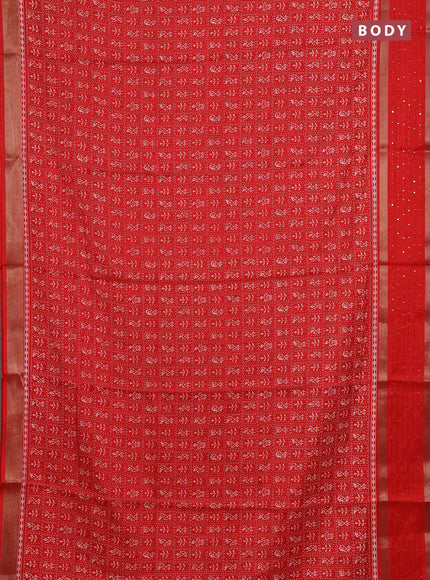 Semi dola saree red with allover warli prints and zari woven sequin work border
