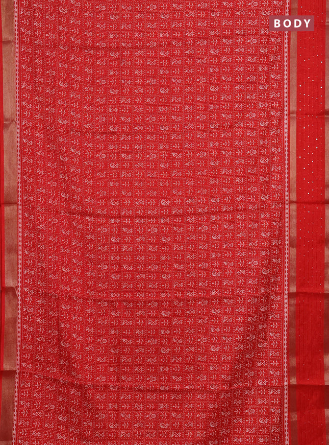 Semi dola saree red with allover warli prints and zari woven sequin work border