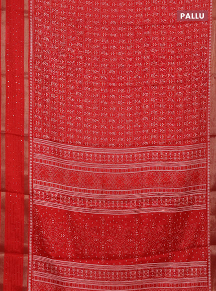 Semi dola saree red with allover warli prints and zari woven sequin work border