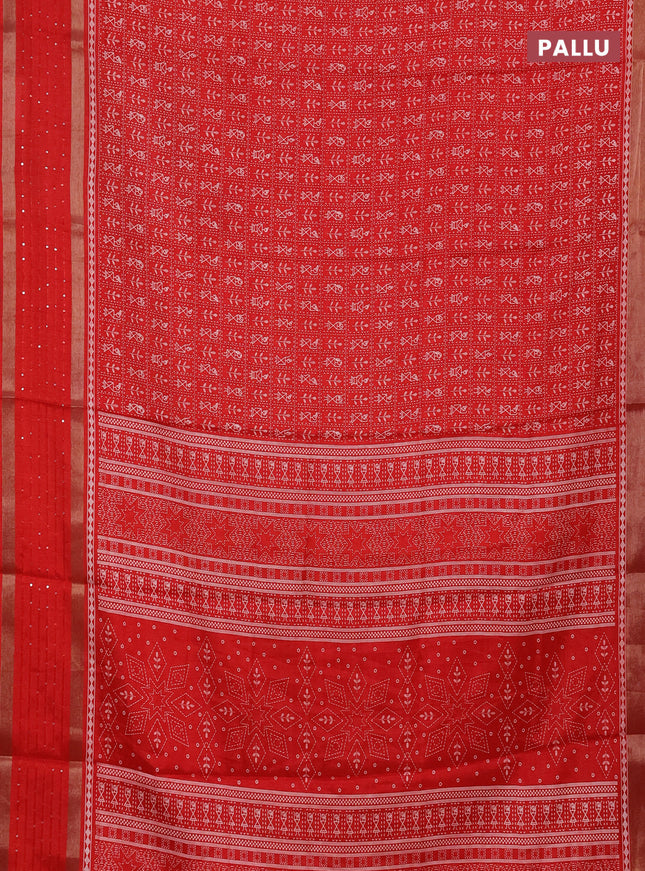 Semi dola saree red with allover warli prints and zari woven sequin work border
