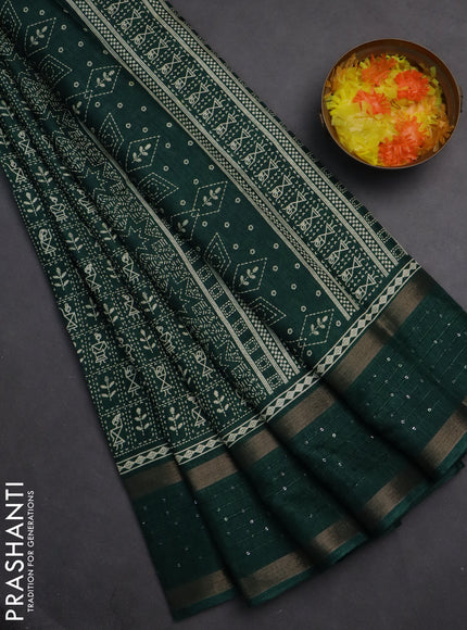 Semi dola saree green with allover warli prints and zari woven sequin work border
